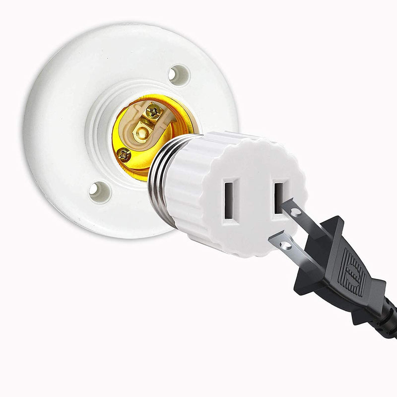 [Australia - AusPower] - E26 Light Socket Outlet With 2 Prong to 3 Prong Grounding Adapter, Convert E26 Light Socket to Polarized 2 Prong Outlet or 3 Prong Outlet,Easy-to-Install，White 1 