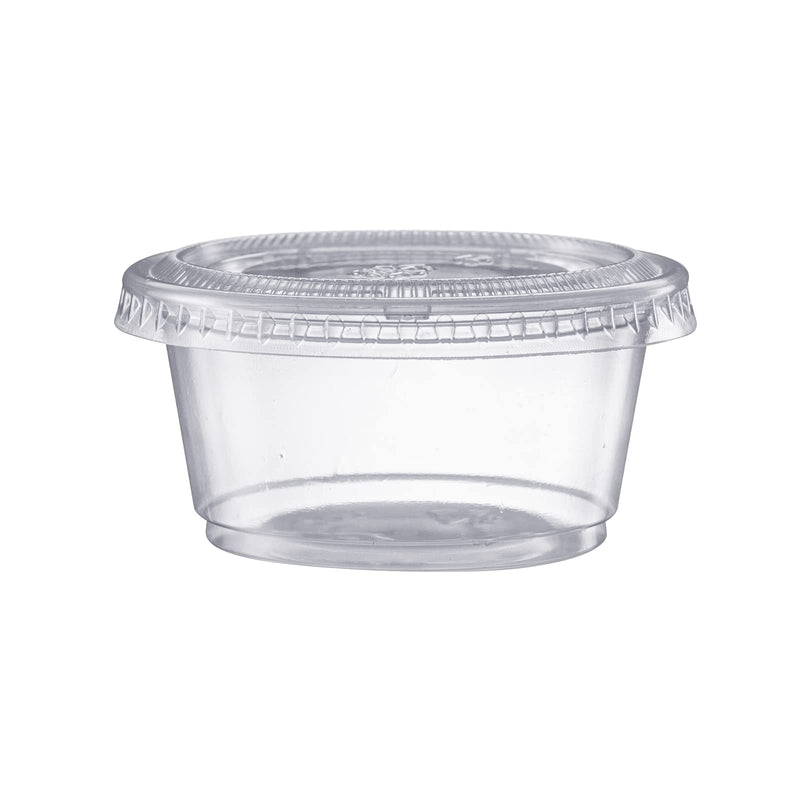 [Australia - AusPower] - Jello Shot Cups with Lids [100 Sets - 2 oz.] Small Plastic Condiment Containers for Sauce, Salad Dressings, Ramekins, & Portion Control 2 oz. - Clear 