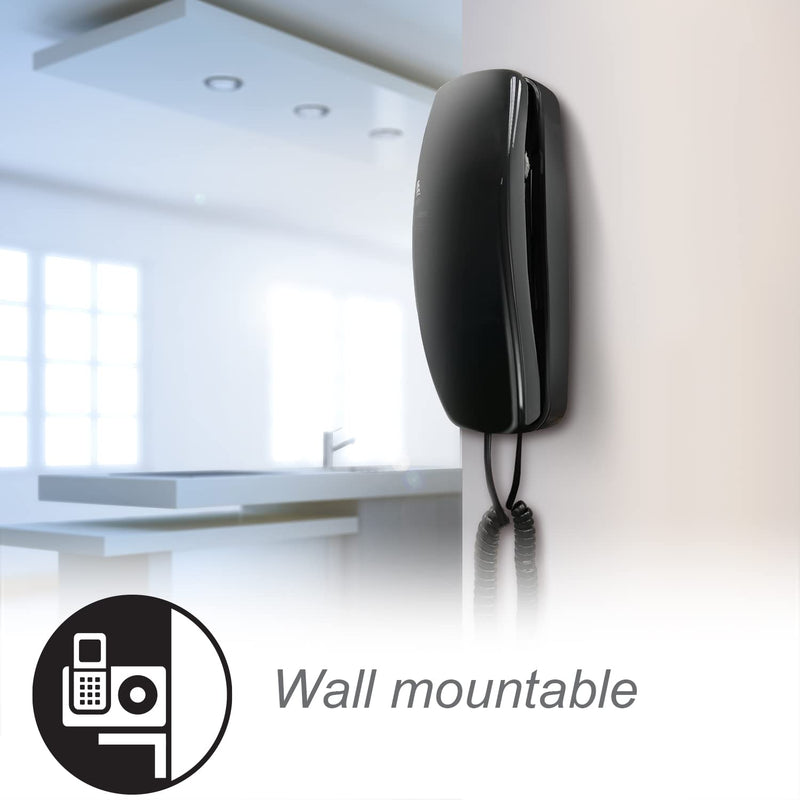 [Australia - AusPower] - AT&T 210 Basic Trimline Corded Phone, No AC Power Required, Wall-Mountable, Black 