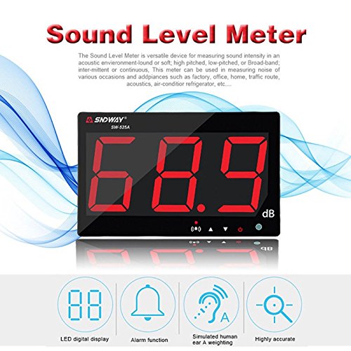 [Australia - AusPower] - TestHelper SW-525A Sound Level Meter Tester 30-130db Large Screen Red LCD Display Wall Hanging Type Decibel Noise Measuring with Alarm (Sound Level Meter) 