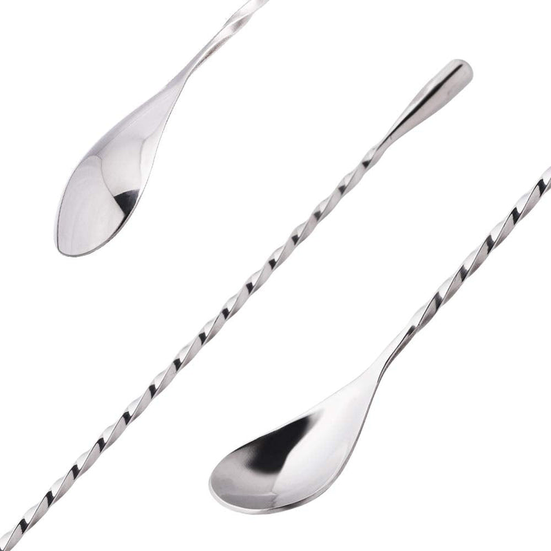 [Australia - AusPower] - Briout Bar Spoon Cocktail Mixing Stirrers for Drink, Stainless Steel, Spiral Long Handle, 12 Inches Silver 2-Pieces 
