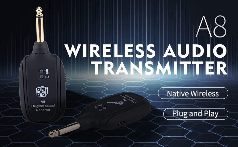 [Australia - AusPower] - INGPARTNER A8 Guitar Wireless Transmitter Receiver Wireless Transmission System Audio System Rechargeable Support 4 Channels for Electric Guitar Bass Violin Organ Musical Instrument A8 Black 