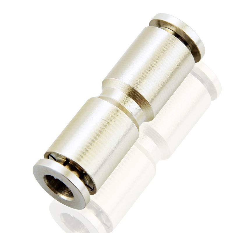 [Australia - AusPower] - TAILONZ PNEUMATIC 1/4 Inch OD Copper Nickel Plating Straight Union Connect air Fittings Quick Connect Push Lock Fittings Pneumatic Fittings Tube connectors PU-1/4 (Pack of 10) 1/4"OD 