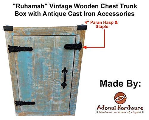 [Australia - AusPower] - Adonai Hardware"Paran" Heavy Duty Antique Cast Iron Safety Locking Hasp and Staple(4" x 2 Pack, Matte Black) for Vintage Pirates Treasure Chest, Trunks, Wooden Jewelry Box, Cases, Furniture and Sheds 4 Inch x 2 Pack Matte Black Powder Coated 