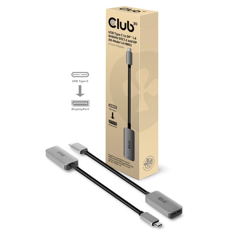 [Australia - AusPower] - Club 3D USB C to Displayport 1.4 Adapter(Support Resolutions up to 8K at 60Hz and 4K 120-144Hz with Dsc 1.2) HBR 3 - HDR CAC-1567 