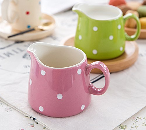 [Australia - AusPower] - CHOOLD Polka Dot Ceramic Creamer with Handle,Coffee Milk Creamer Pitcher /Serving Pitcher/Sauce Pitcher/ Milk Creamer Jug for Kitchen 8.5oz Green 