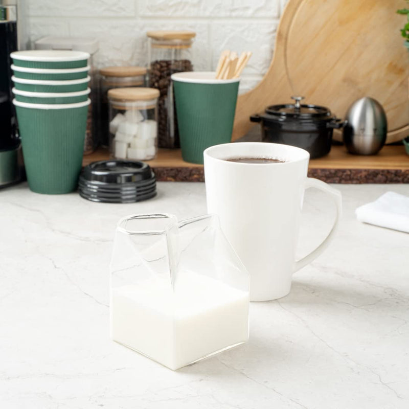 [Australia - AusPower] - 12 Ounce Glass Milk Carton, 1 Reusable Milk Carton Creamer - Durable, Serve Cream, Milk, or Juice, Clear Glass Mini Milk Carton, Dishwasher-Safe, For Homes or Restaurants - Restaurantware 12 oz 