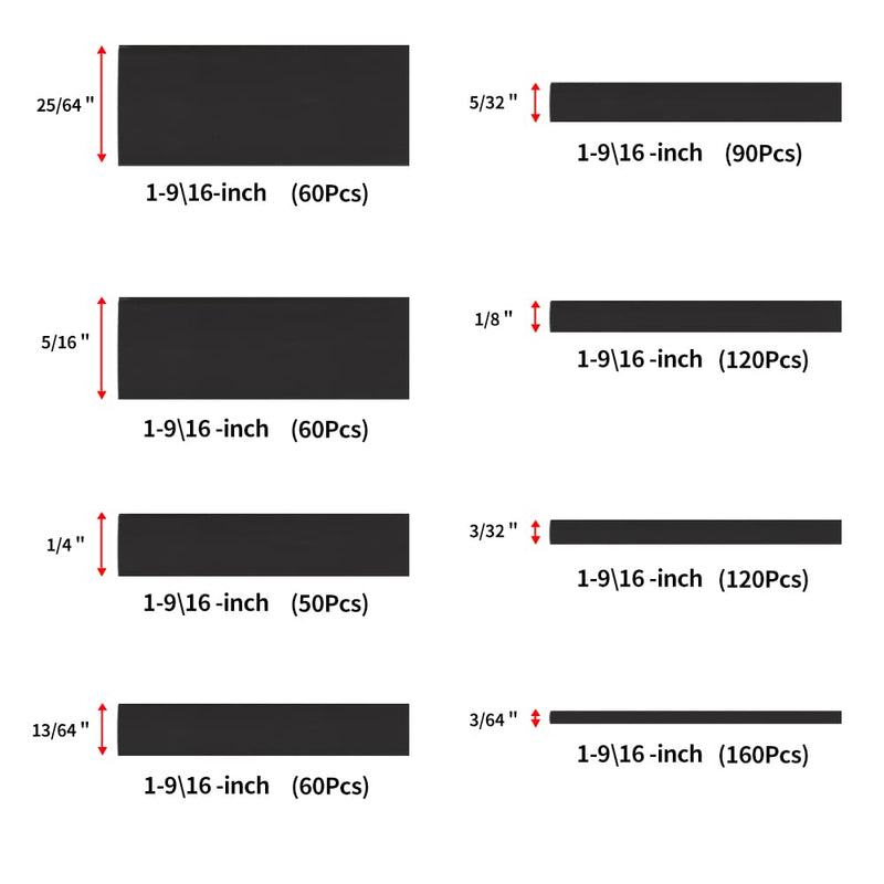 [Australia - AusPower] - 720 PCS Heat Shrink Tubing Kit, Heat Shrink Tubes Wire Wrap, KOOWIN Ratio 2:1 Electrical Cable Wire Kit Sleeve Assortment with Storage Case Set Long Lasting Insulation Protection (8 Sizes, Black) 