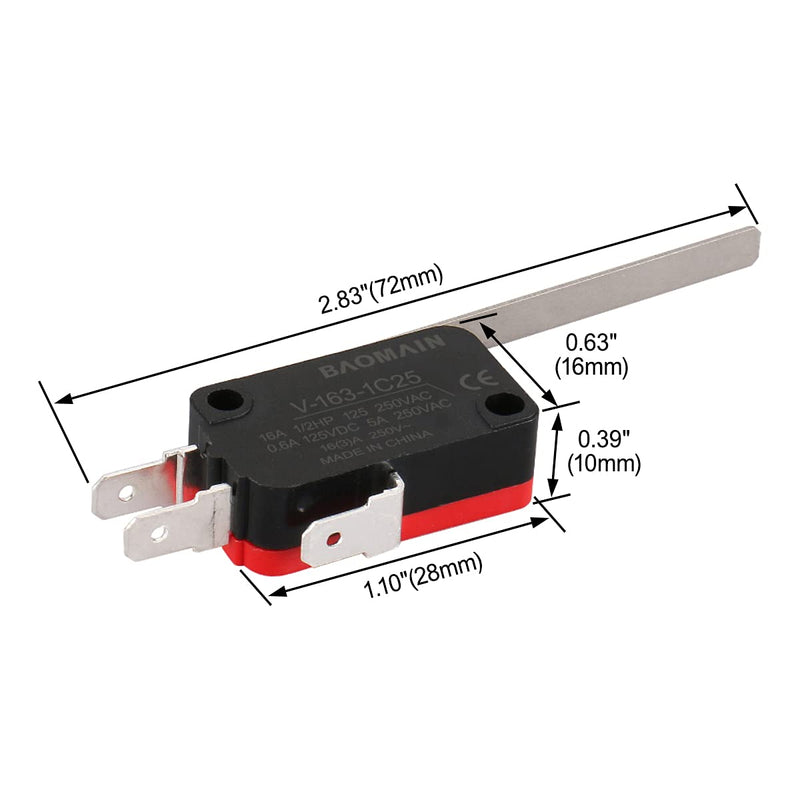 [Australia - AusPower] - Baomain Micro Limit Switch Long Hinge Lever Arm SPDT Snap Action CNC LOT Pack of 5 