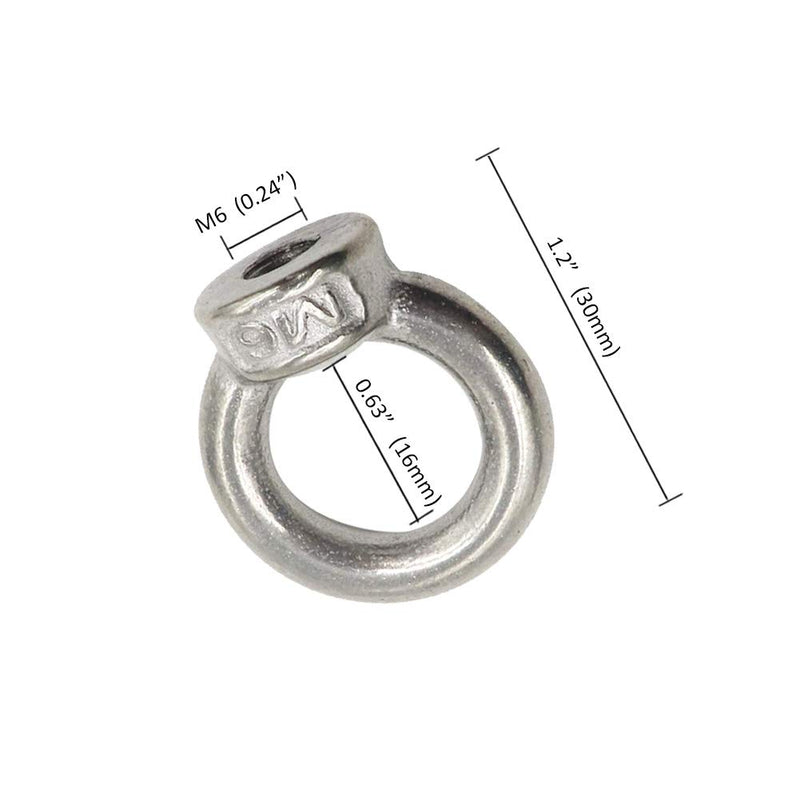[Australia - AusPower] - Lependor M6 Metric Ring Shape Lifting Eye Nut 304 Stainless Steel Lifting Eye Threaded Nut Fastener - 10 Pcs M6 (1/4") 10 Pcs M6 (1/4") 