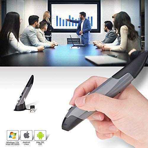 [Australia - AusPower] - Wireless Optical Pocket Pen Mouse, Lychee 2.4GHZ USB Wireless Optical Pen Mouse 800/1200/1600 DPI Adjustable Handwriting Mini Air Mouse Mice for PC Laptop Notebook Computer Mac (Grey) Grey 