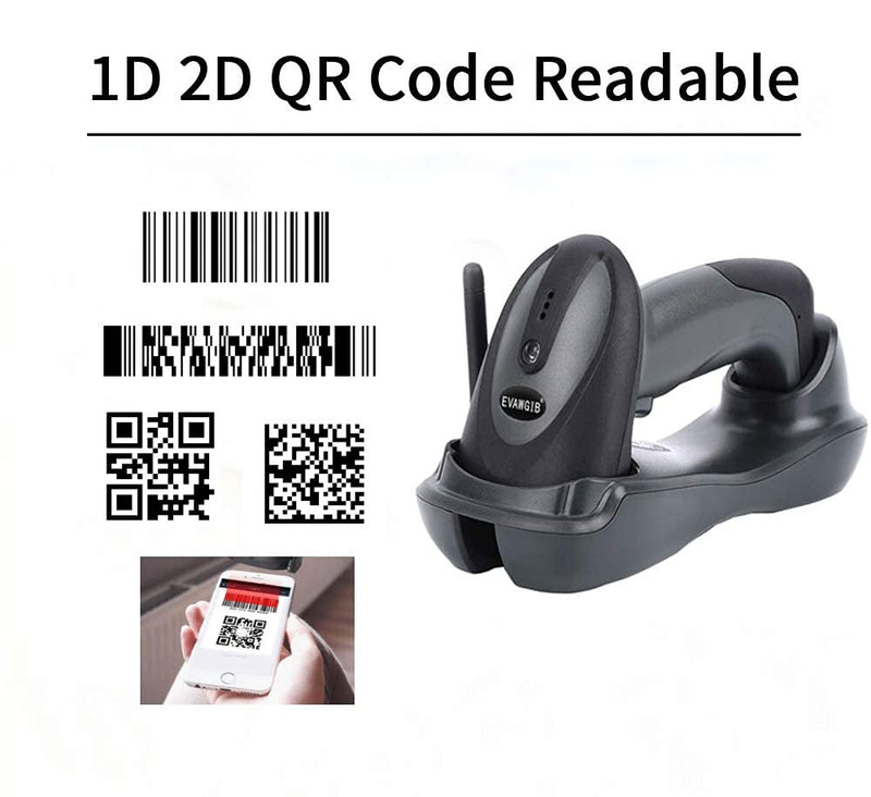 [Australia - AusPower] - EVAWGIB QR 2D Wireless Barcode Scanner and 1D 2D Wired with Battery Level Indicator Digital Printed Barcode Reader Cordless Handheld Barcode Scanner Compact Plug and Play 