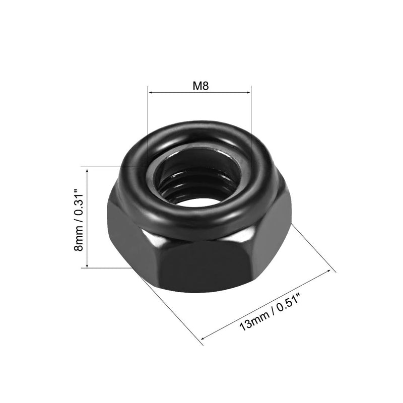 [Australia - AusPower] - uxcell M8 x1.25mm Nylon Insert Hex Lock Nuts, Carbon Steel Black Zinc Plated, Pack of 20 