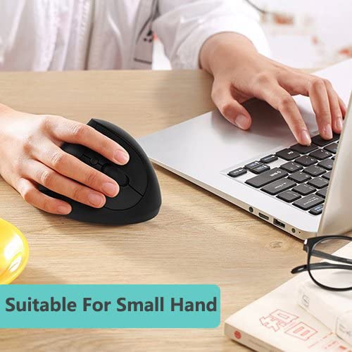[Australia - AusPower] - Small Hand Ergonomic Mouse, LEKVEY Vertical Wireless Mouse - Rechargeable 2.4GHz Optical Vertical Mice : 3 Adjustable DPI 6 Buttons, for Laptop, PC, Computer, Desktop, Notebook etc, Black 