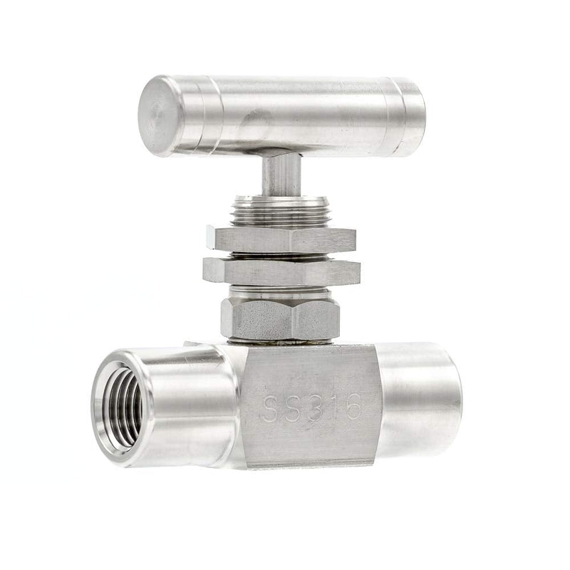 [Australia - AusPower] - PIC Gauge NV-SS-1/4-HS180-FFPM 316 Stainless Steel Straight Needle Valve with Hydraulic Service Seat, Panel Mount, 1/4" Female NPT x 1/4" Female NPT Connection Size, 10000 psi Pressure 