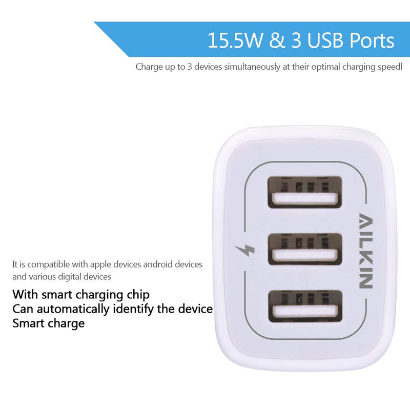 [Australia - AusPower] - USB Plug in Wall Charger, Charging Block, 3Pack Ailkin 3.1A Fast Charge 3- Port Power Adapter Cube Box Brick Base Compatible with Phone, Pad, LG, Honor, Samsung, Kindle Fire, Blue, All USB Multicolor-2 