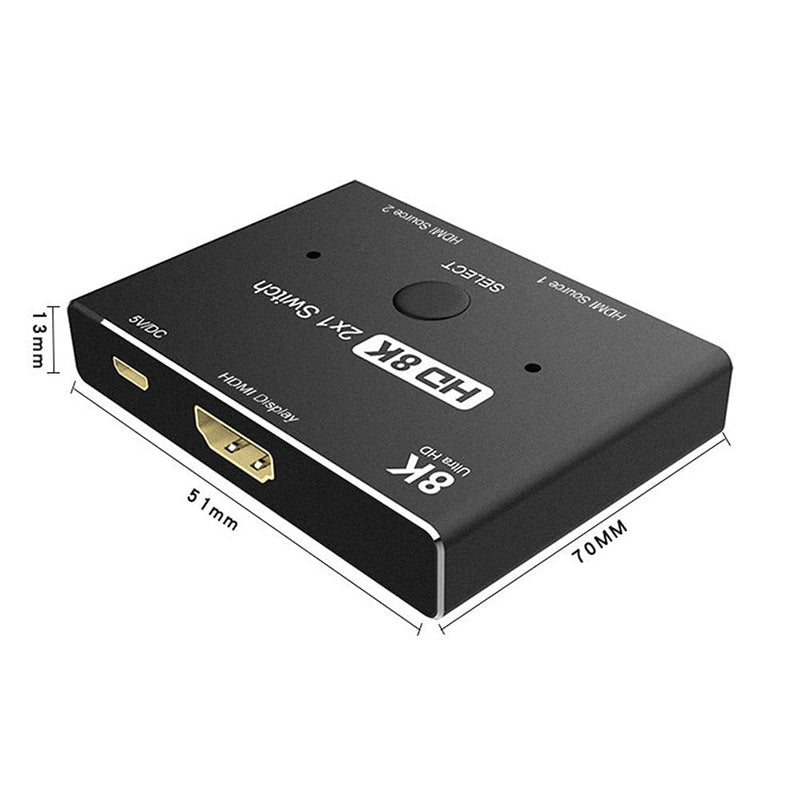 [Australia - AusPower] - Xiwai 8K@60hz HDMI-Compatible 2.1 Switch 2-IN-1-OUT Hub Support HDCP SST Extended 4K@60hz Black HUB 
