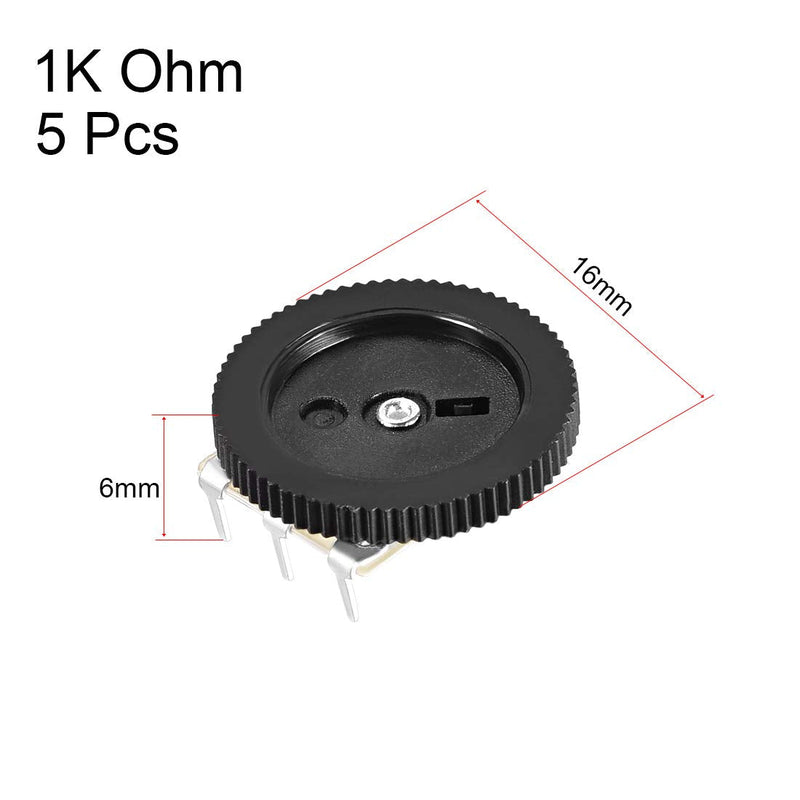 [Australia - AusPower] - uxcell 1K Ohm Dial Wheel Potentiometer for Audio Stereo Volume Switch Control 16x6mm 5Pcs 