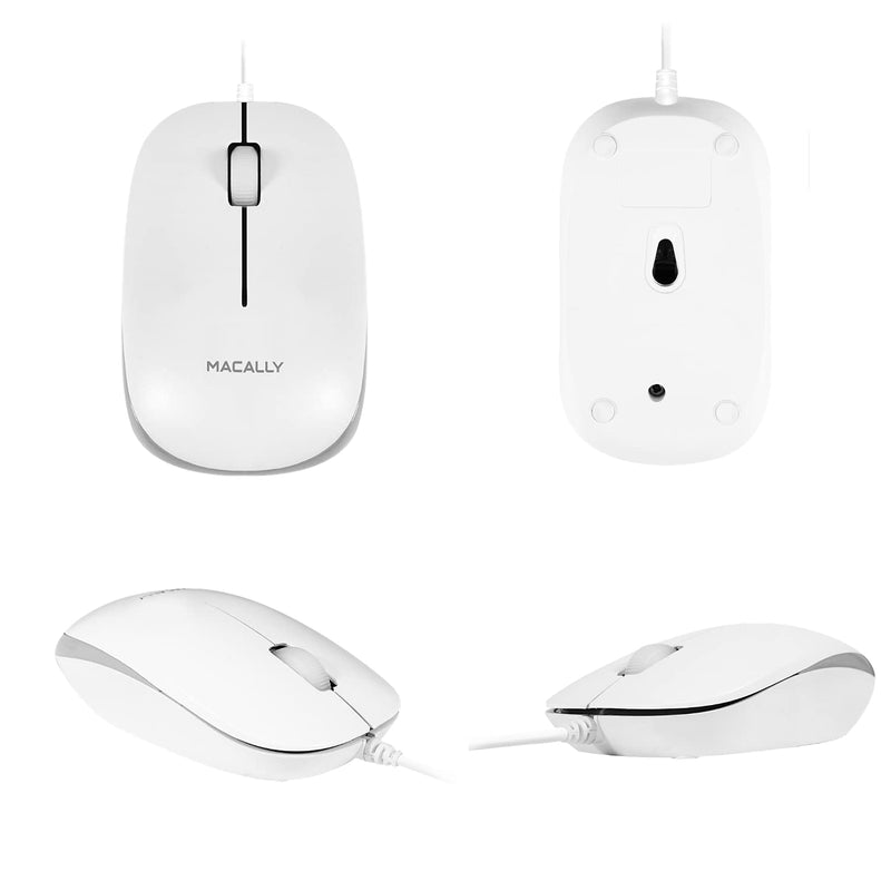 [Australia - AusPower] - Macally USB Wired Mouse for Mac and Windows - Simple 3 Button Computer Mouse Wired, Scroll Wheel Layout with 5ft Cord - Simple Plug and Play USB Mouse for Laptop, Desktop, Notebook - White 