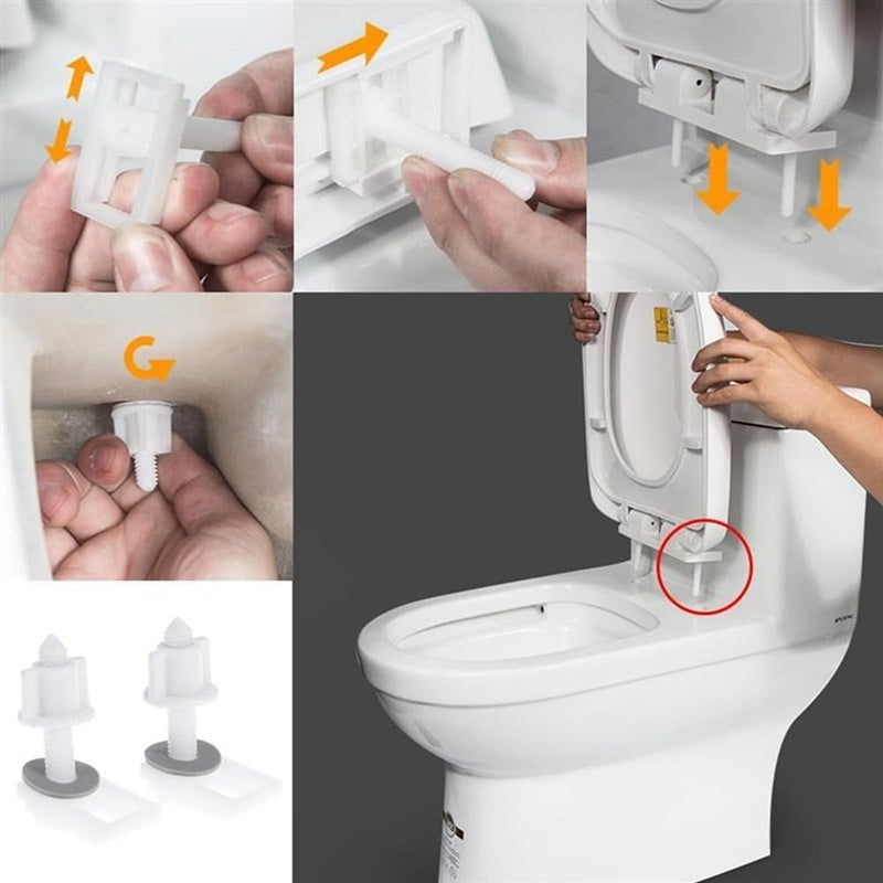 [Australia - AusPower] - 2Pcs White Plastic Toilet Seat Screws and Nuts with Washers,Toilets and Toilet Parts, Toilet Parts,Hinge Bolts Screws Hinges Replacement Parts for Mounting Toilet Seats Toilet Lid Toilet Seats 