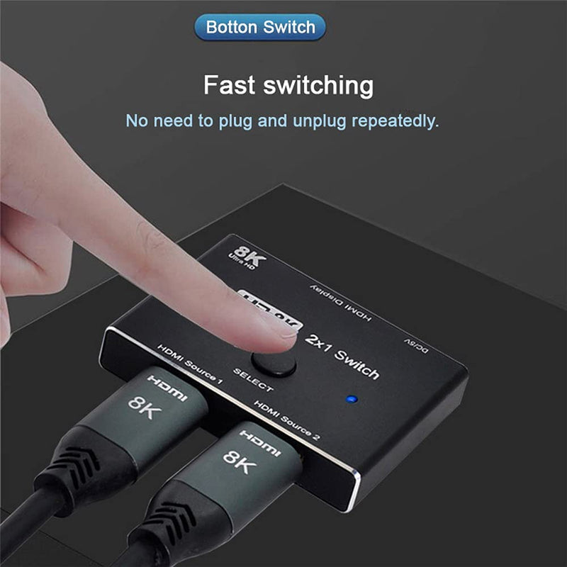 [Australia - AusPower] - Xiwai 8K@60hz HDMI-Compatible 2.1 Switch 2-IN-1-OUT Hub Support HDCP SST Extended 4K@60hz Black HUB 
