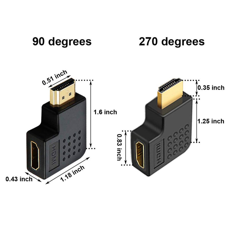 [Australia - AusPower] - 6Pack 3D and 4K HDMI Angled Adapter Combo 2 Pcs 90 and 270 Degree 4 Pcs Vertical Flat Left and Right 90 Degree Male to Female HDMI Adapter TV Connector 
