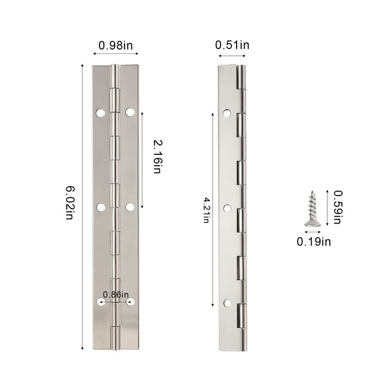 [Australia - AusPower] - KINBOM 4pcs 6inch Piano Hinge for Cabinet, Stainless Steel Continuous Hinge Heavy Duty Piano Hinge with Holes and Screws for Cabinet Door Window (Silver) 