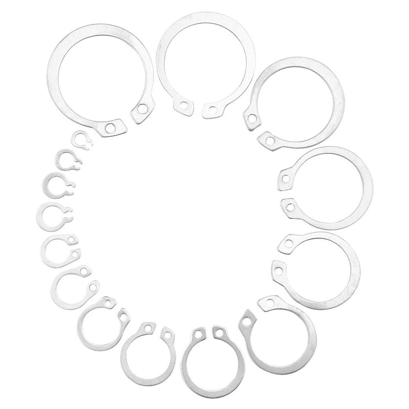 [Australia - AusPower] - XINGYHENG 265Pcs 15 Size Stainless SteelI C-Circlip Snap Ring M4 to M28 GB894 EXternal Retaining Clamps Ring Washer Assortment Kit 