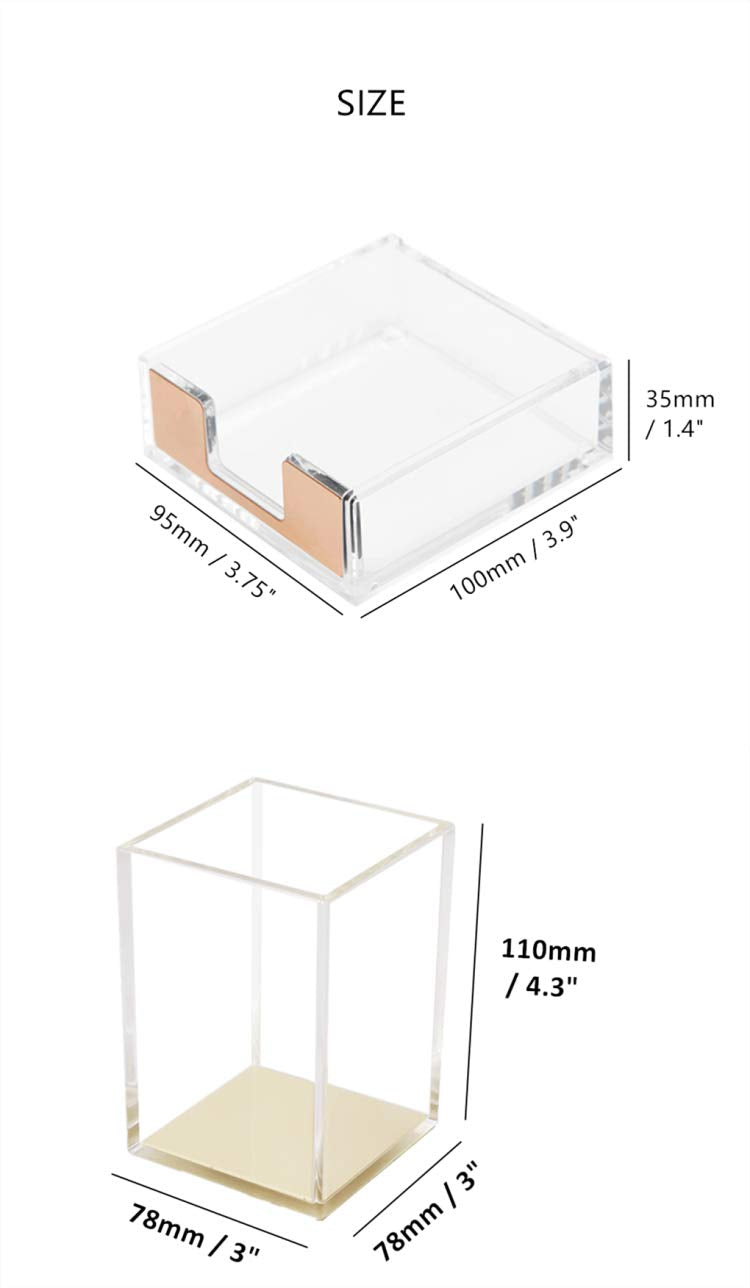 [Australia - AusPower] - Gold Memo Pad Holder Pencil Cup Set Self-Stick Notes Cube Tray Glitter Desktop Accessories Dispenser for Office Home School Stationery Makeup Brush Organizers (Gold & Clear) Gold & Clear 