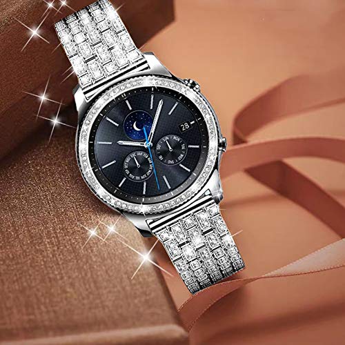 [Australia - AusPower] - DEALELE Cases Compatible with Samsung Gear S3 Fontier/Classic/Galaxy Watch 46mm / Galaxy Watch 4 Classic 46mm, Rhinestone Diamond Stainless Steel Metal Watch Face Bezel Ring Cover (Silver) Silver 