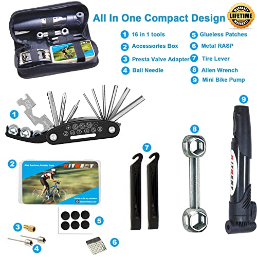 [Australia - AusPower] - Bike Repair Bag & Bicycle Tire Pump, Tire Puncture Repair Kit, Bike Multi Tool Set, Maintain Bike Repair Tool Kit Portable Bike Bag. Safety Emergency All in One Bike Tool for Camping Travel Bike Pump and Repair Tool 