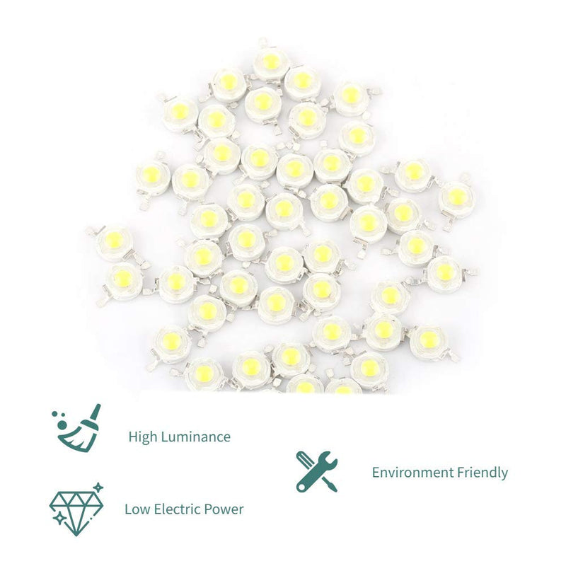 [Australia - AusPower] - Acogedor 50pcs High Power Led Chip SMD COB 1W Cool White 6000~6500K LED Bead Emitters Bulb Chip for DIY Floodlight Spotlight (Cool White) 