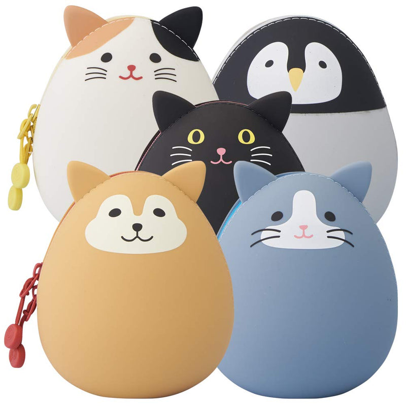 [Australia - AusPower] - LIHITLAB PuniLabo Mini Zipper Pouch, Egg-Shaped, 2.2" x 2.4", Penguin (A7782-10) Medium: 2.2 × 2.4 inches 