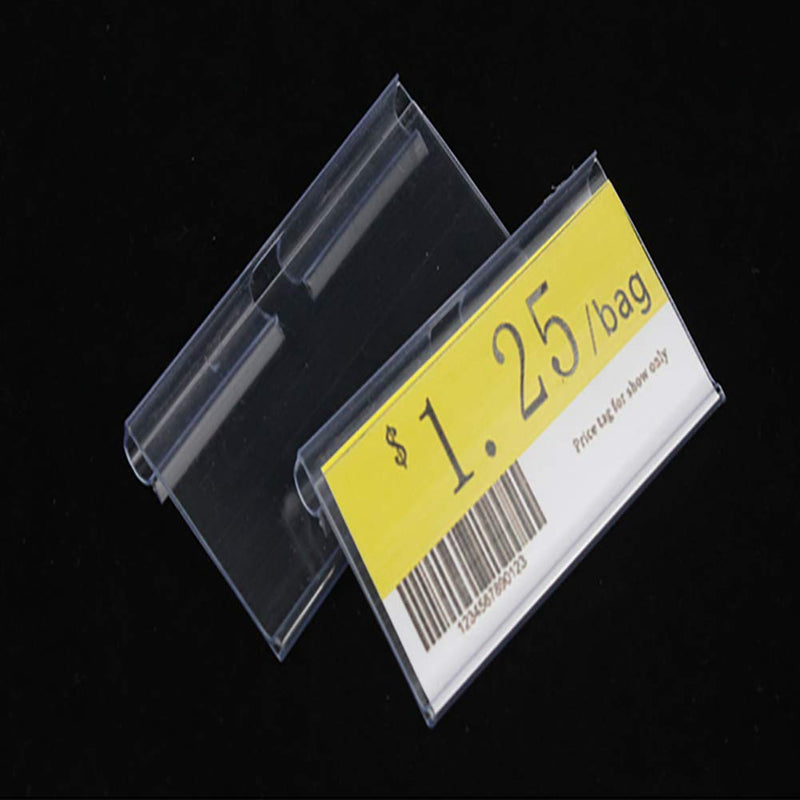 [Australia - AusPower] - Qincling Pack of 60 Clear Plastic Label Holder, Double Hook Wire Shelf Retail Price Tag Label Holder Merchandise Sign Display Holder (4 * 8cm/1.57 * 3.15in) 