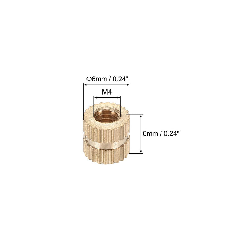 [Australia - AusPower] - uxcell Knurled Insert Nuts, M4 x 6mm(L) x 6mm(OD) Female Thread Brass Embedment Assortment Kit, 100 Pcs 