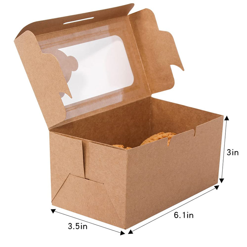 [Australia - AusPower] - GUGUAGU 24pcs 6.1"x3.5"x3"Brown Bakery Boxes with PVC Window for Pie and Cookies Boxes Small Natural Craft Paper Box 