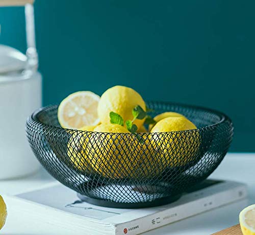 [Australia - AusPower] - Metal Wire Fruit Basket,Large Round Storage Baskets for Bread,Metal Wire Bread Fruit Bowl Vegetable Stand Holder for Snacks,Modern Fruit Bowl Decorate Kitchen Counter,Black By Cq acrylic Black 