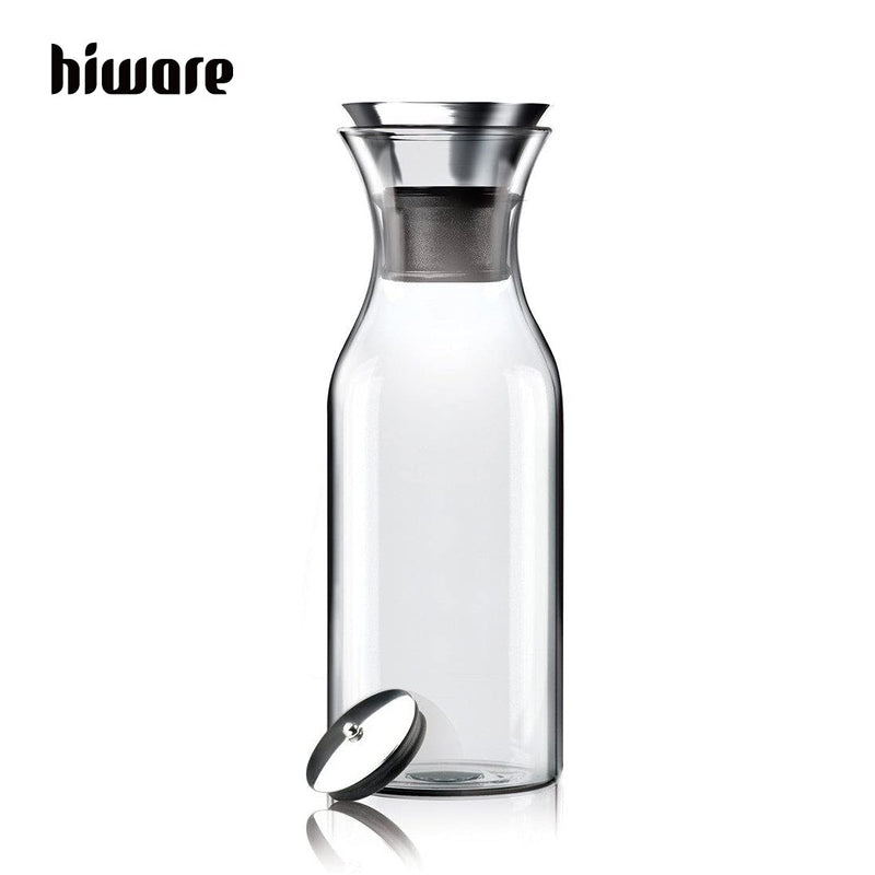 [Australia - AusPower] - Hiware 35 Oz Glass Carafe with Stainless Steel Silicone Flip-top Lid - Glass Water Pitcher Fridge Ice Tea Maker 