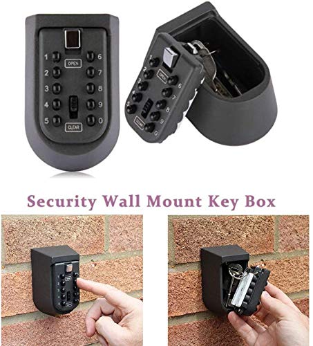 [Australia - AusPower] - Lospu HY Indoor & Outdoor Key Lock Box Wall Mounted Push Button Combination Key Safe Storage Security Lock Box with Black Rubber Cover & Wall Bolt Fixings for 5 to 7 Mortise Style Keys 