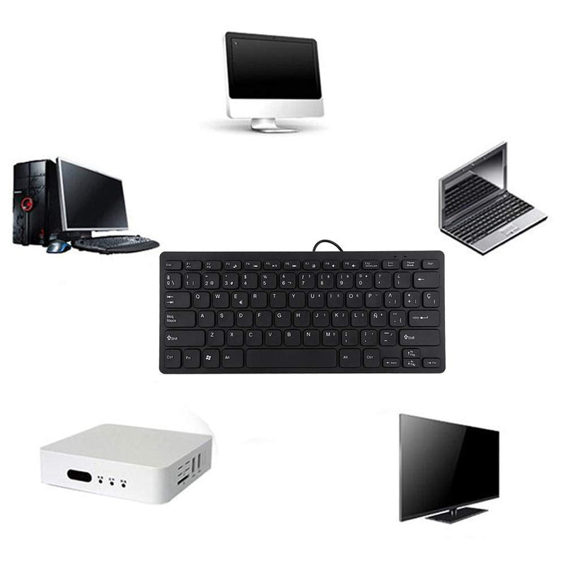 [Australia - AusPower] - Ultra-Thin Wired Keyboard Portable Mini Spanish Keyboard USB Interface 78 Sensitive Keys for Desktop Computer 