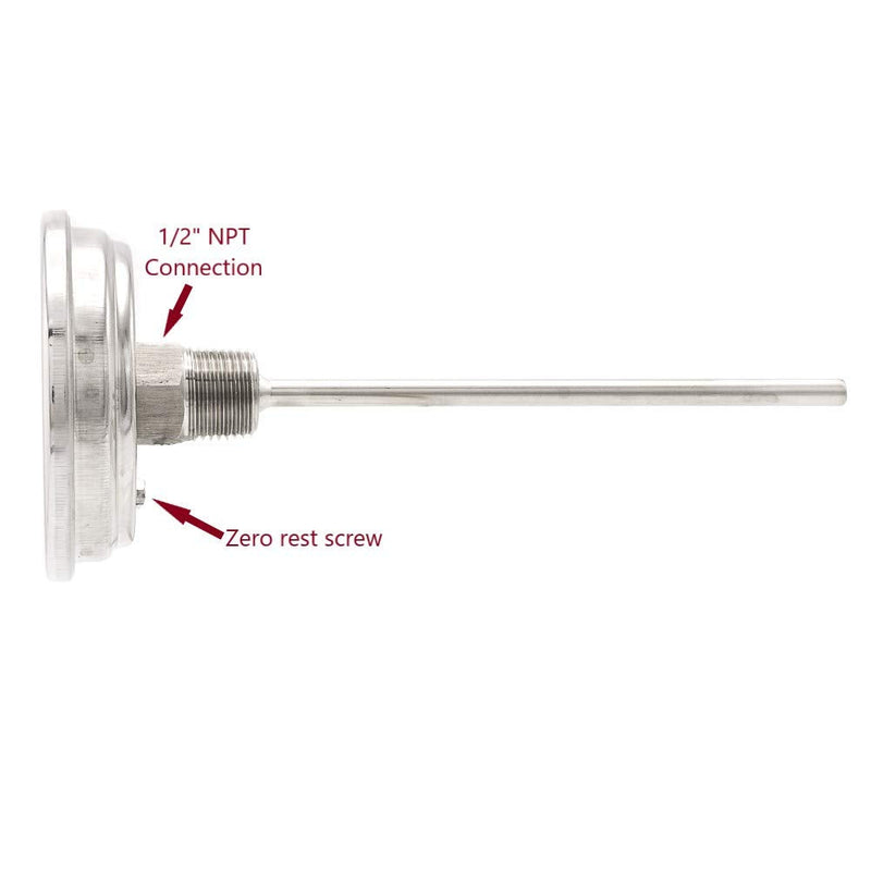 [Australia - AusPower] - PIC Gauge B3B6-TT 3” Dial Size, 200/1000°F and 93/538°C, 6" Stem Length, Back Angle Connection, Stainless Steel Case, 316 Stainless Steel Stem Bimetal Thermometer 200 - 1000 Deg F / 93 - 538 Deg C 