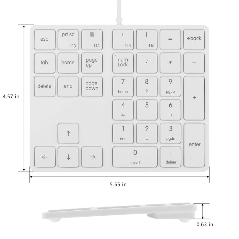 [Australia - AusPower] - Merdia Numeric Keypad Wired Numpad 34 Keys External Mini Slim Keyboard Magicforce for Financial Cashier Securities-White White 