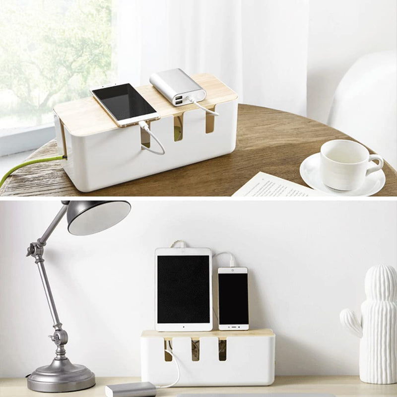 [Australia - AusPower] - Cable Management Box by Baskiss, 12x5x4.5 inches, Wood Lid, Cord Organizer for Desk TV Computer USB Hub System to Cover and Hide & Power Strips & Cords 