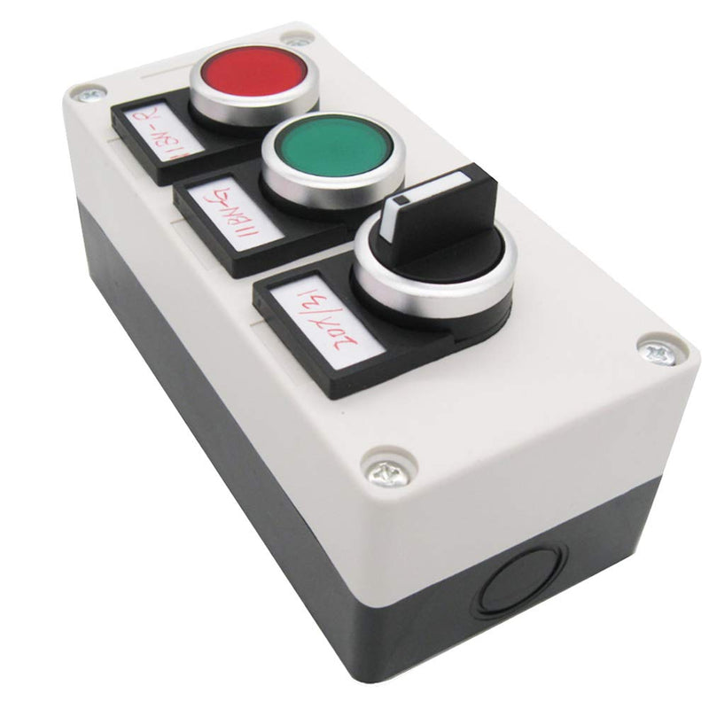 [Australia - AusPower] - TWTADE/Red Green Momentary Push Button Switch 440V 10A 1NC 1NO,3 Positions 2NO Latching Rotary Select Selector Switch Station Box (Quality Assurance for 3 Years) hz-11BNGR-20X 
