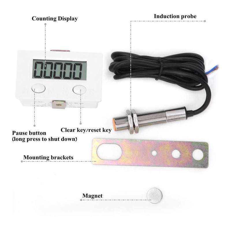 [Australia - AusPower] - Magnetic Induction Counter,Digital Electronic Punch Counter,Metal Sensor, 5-Digits LCD Digital Display 0-99999, Magnetic Induction Proximity Switch 