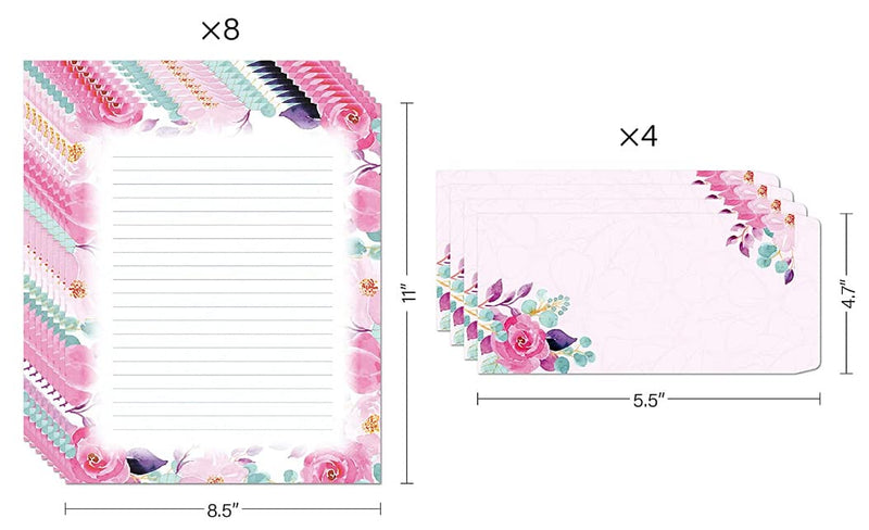 [Australia - AusPower] - Stationary Writing Paper with Envelopes - Flora Stationery Set with Lined Letter Writing Paper, 48 Sheets + 24 Envelopes, 8.5 x 11 Inch of Each Stationary Paper 