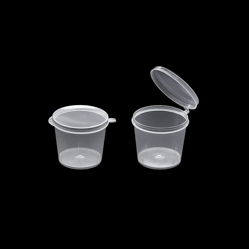 [Australia - AusPower] - Party Essentials Leak Proof Plastic Condiment Souffle Containers with Attached Airtight Portion Cup with Hinged Lid for Sauces, Samples, Slime, Jello Shot, Storage, Craft, 100 Sets, 1 oz, Clear 100 Sets, 1 oz. 