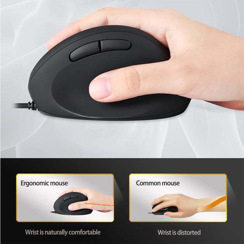 [Australia - AusPower] - Wired Ergonomic Mouse, Optical Vertical Mouse with 3 Adjustable DPI 800/1200/1600, 6 Buttons USB Computer Mouse Medium-Small 