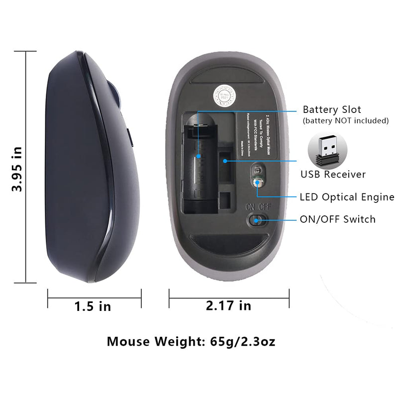 [Australia - AusPower] - Wireless Mouse for Laptop, ACOZYKITTEN 2.4G Noiseless Portable Mouse with USB Receiver, Ergonomics Cordless Computer Optical Silent Mice for Windows PC, Tablet, Laptop, Mac - Black B1-Black 
