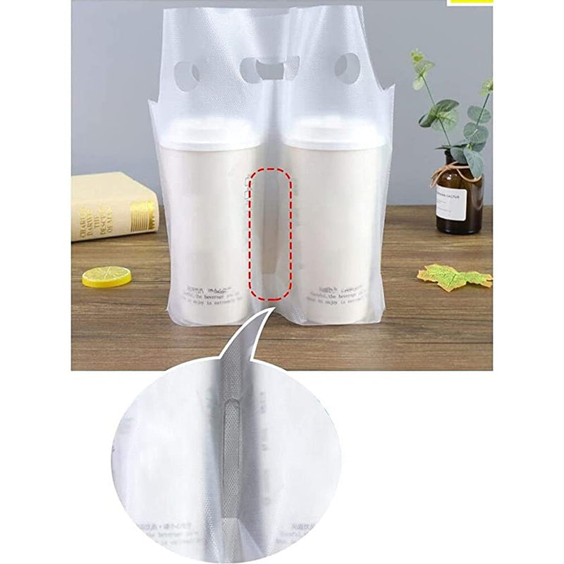 [Australia - AusPower] - Muka 100 PCS 2-Cup Take Out Bags Clear Handle Drink Carrier Plastic Drinking Bags Portable Beverage Containers Hanging Hole, Hold 2 Cups Up to 16OZ Each 10.25 Inch Clear/2 Cup 